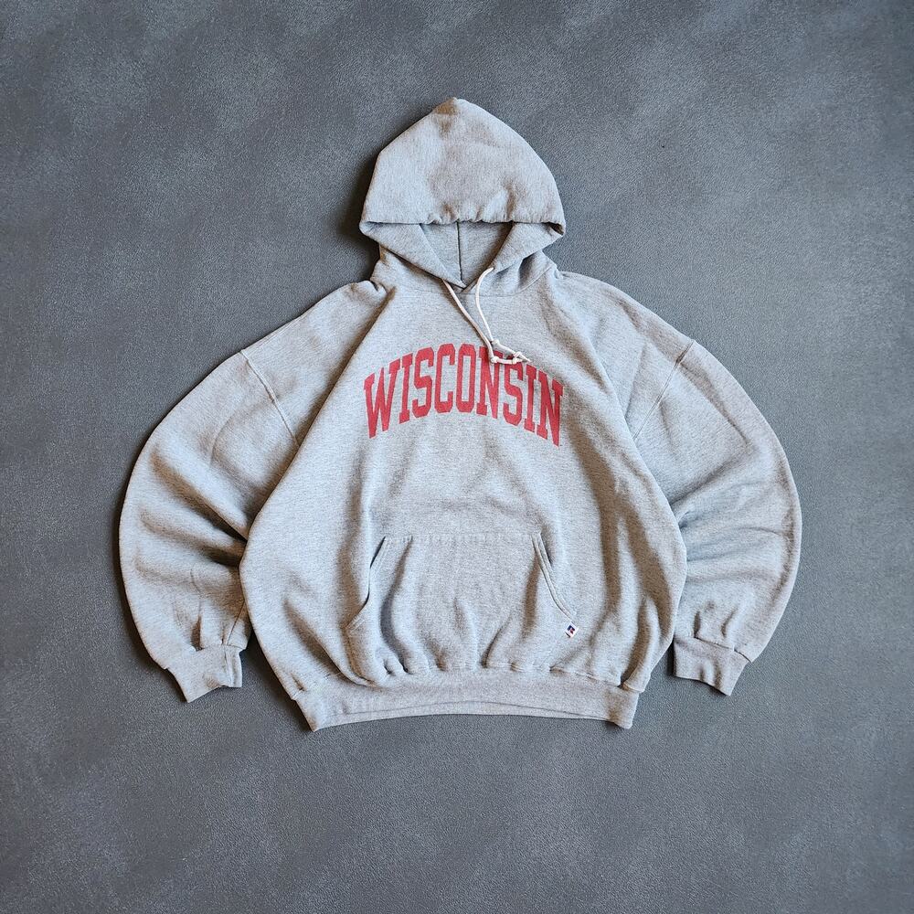 Vintage Wisconsin Badgers Grey Russell Athletic Pullover Hoodie XXL